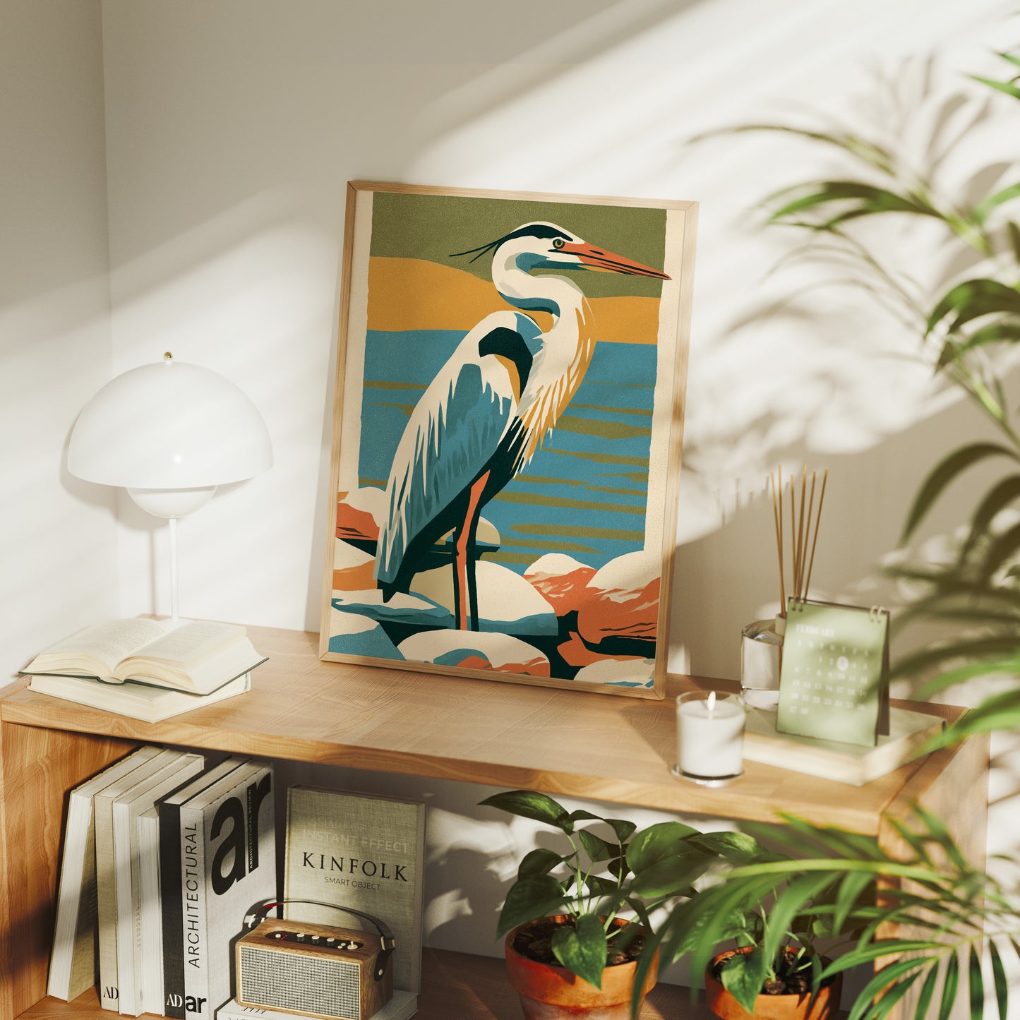 Great Blue Heron in Retro Print