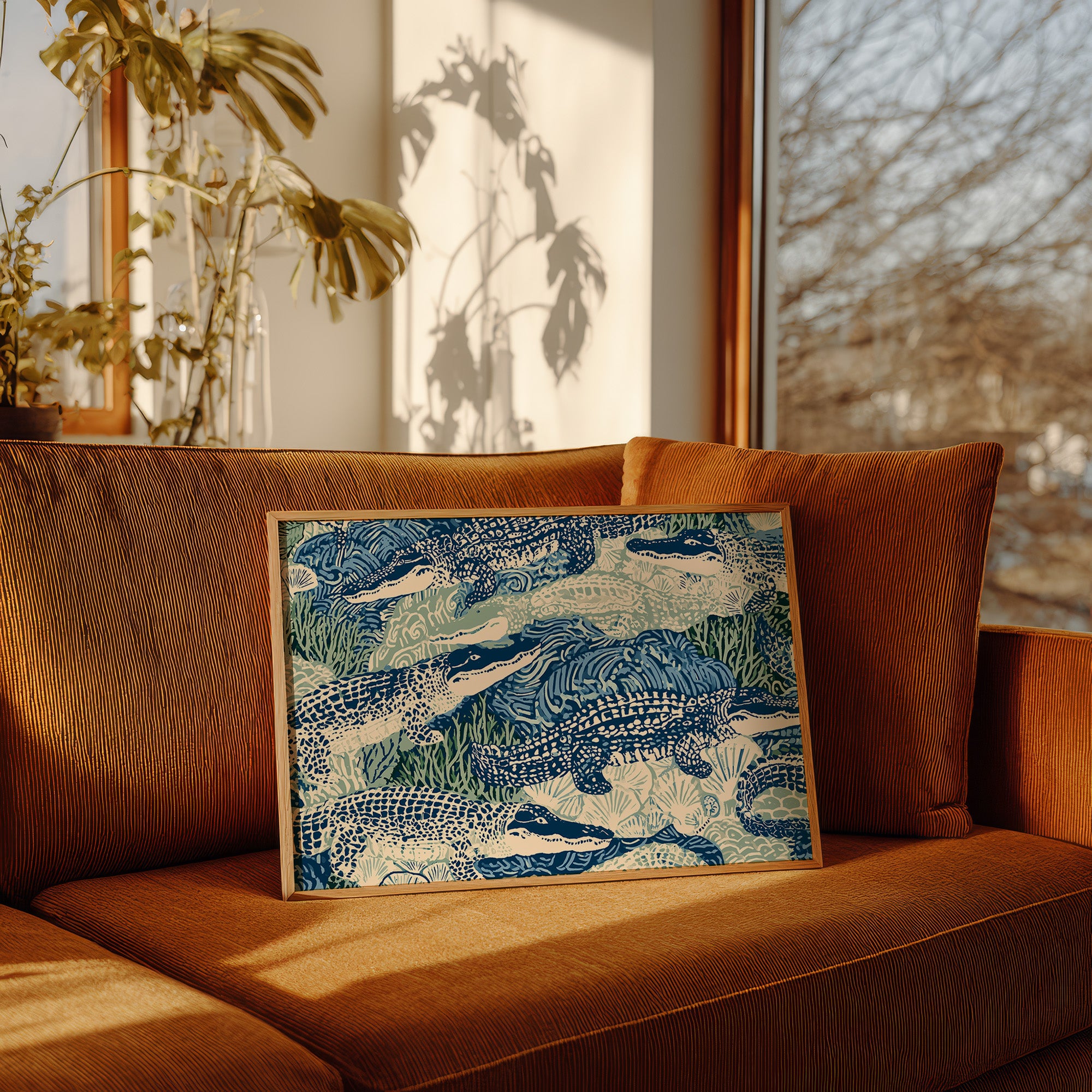 Alligators In Block Print Blue