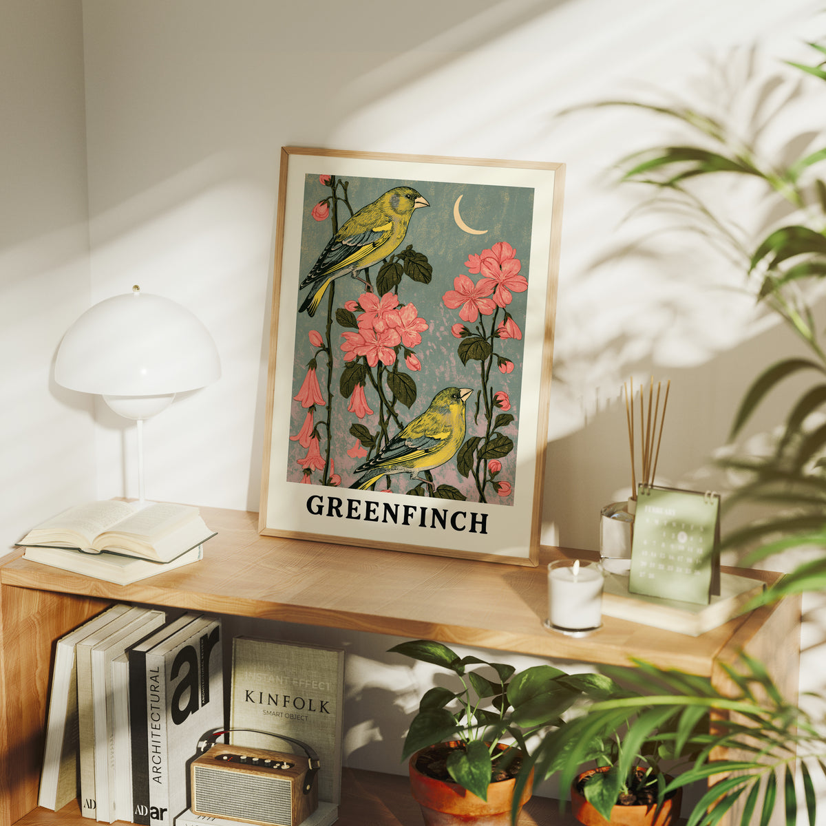 Greenfinches by Moonlit Blooms