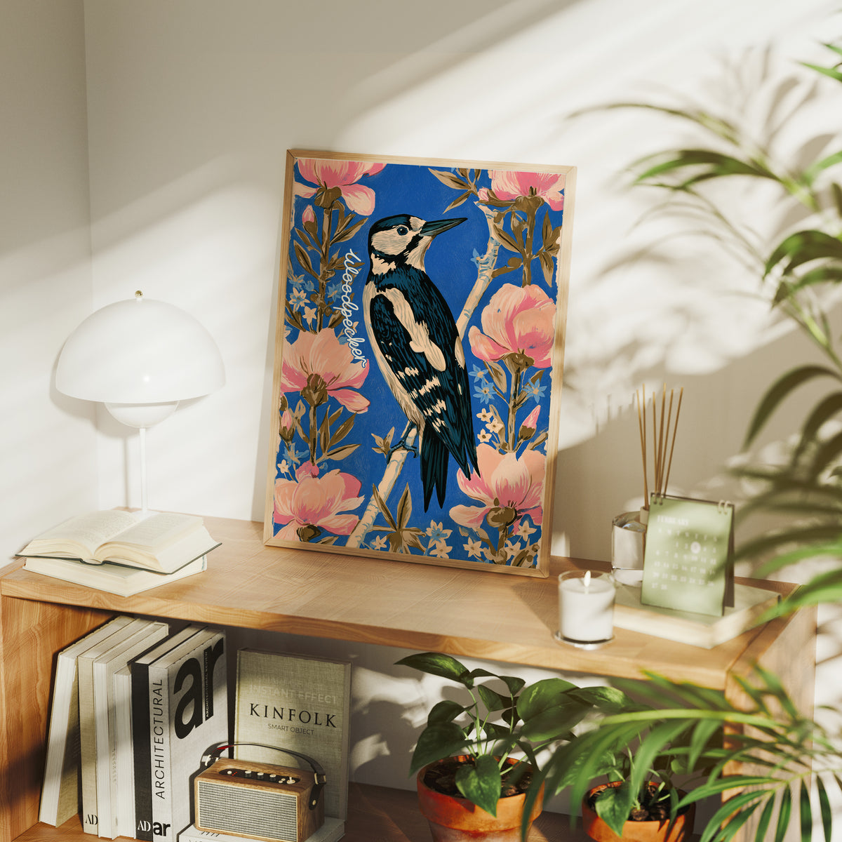 Woodpecker Among Peony Blooms