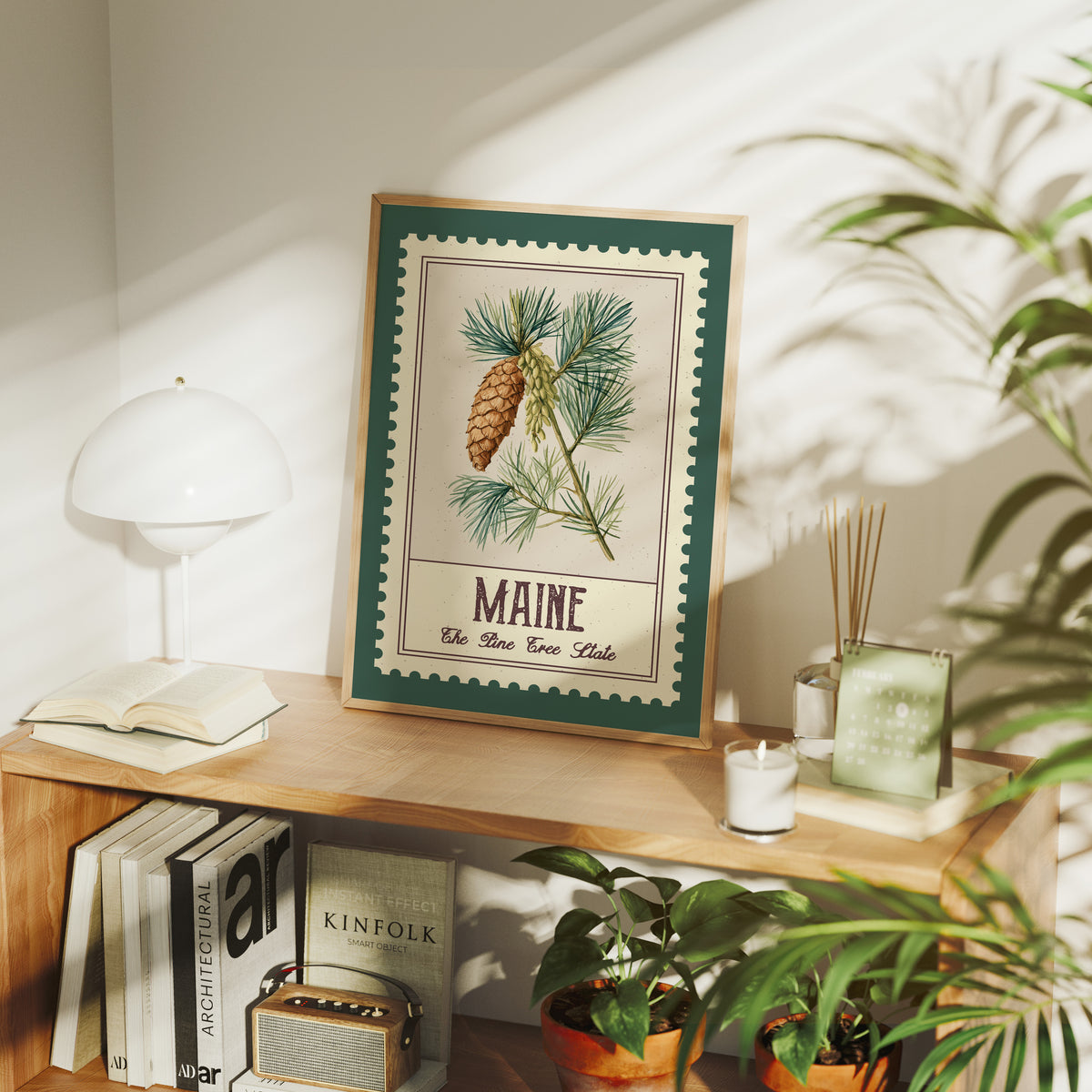 Maine White Pine Cone Watercolor Stamp