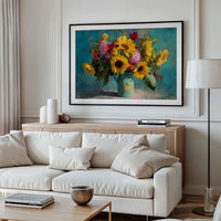 Sunflowers Against a Teal Sky