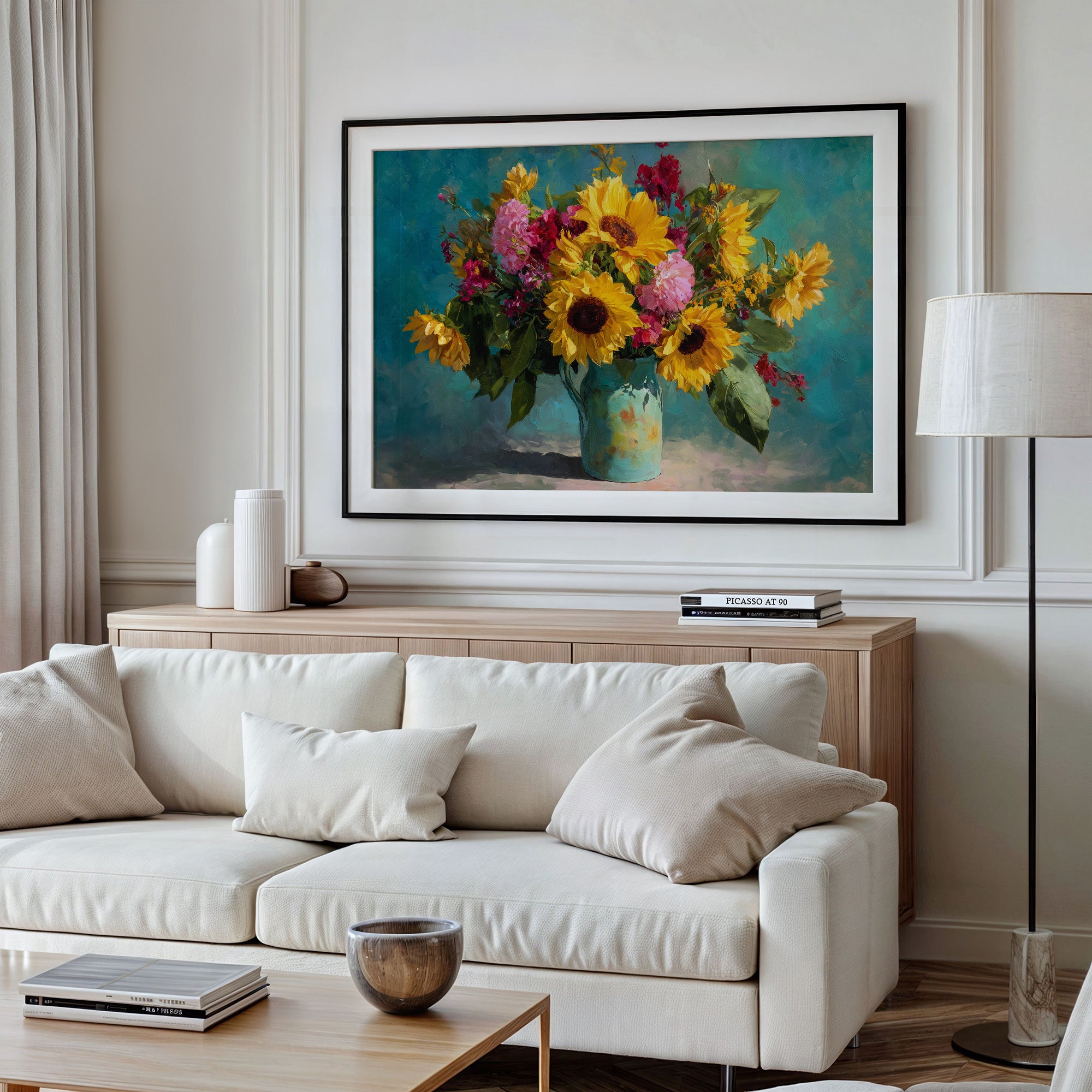 Sunflowers Against a Teal Sky