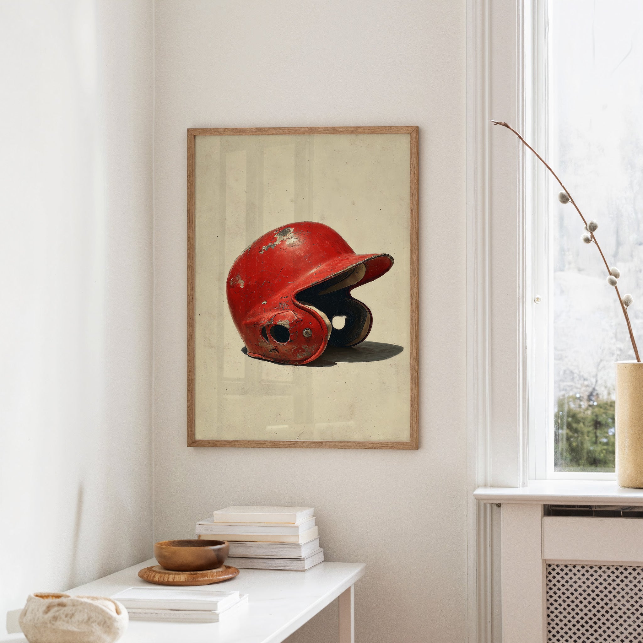 Worn Red Baseball Helmet