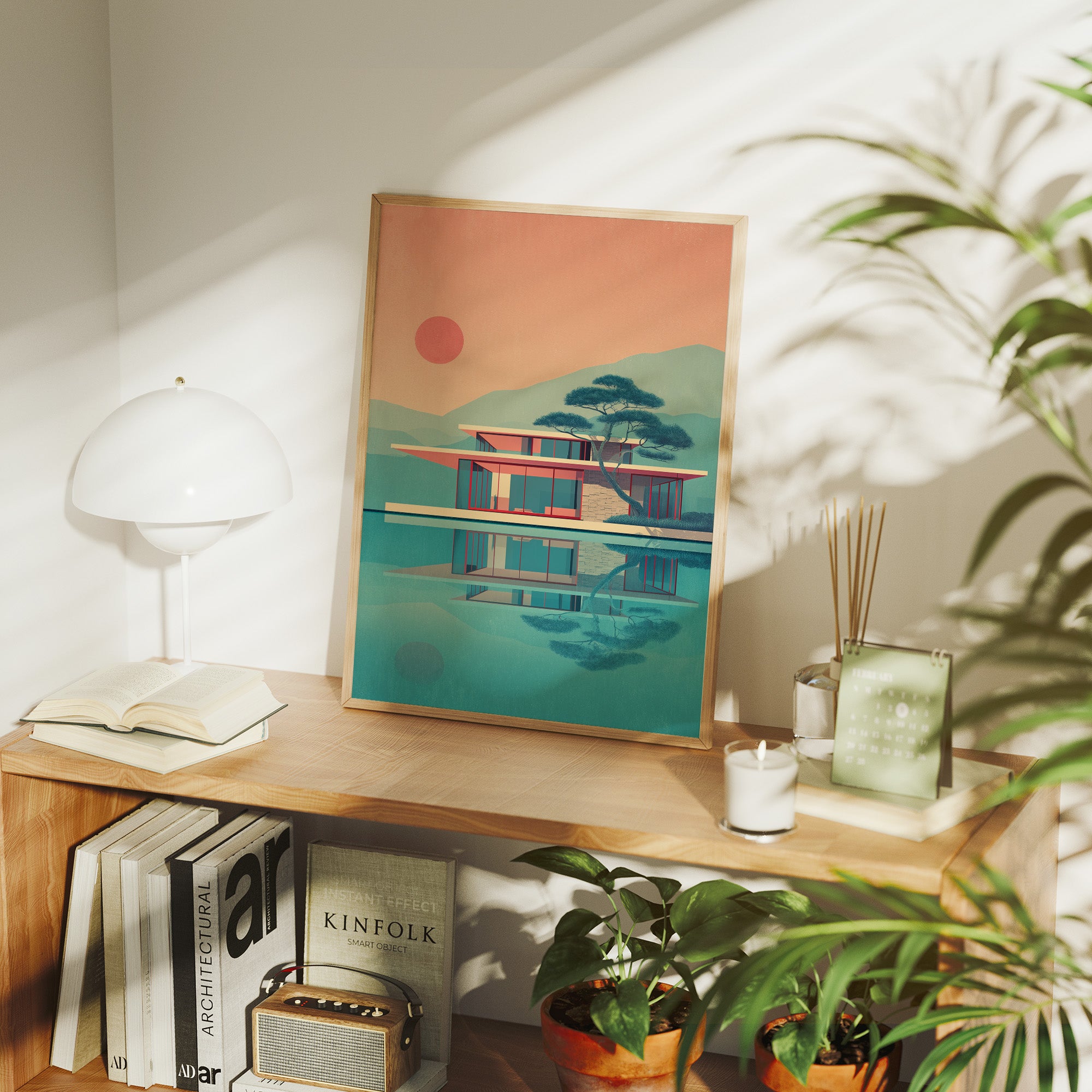 Mid Century Modern House at Sunset