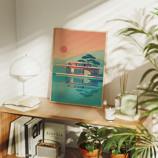 Mid Century Modern House at Sunset
