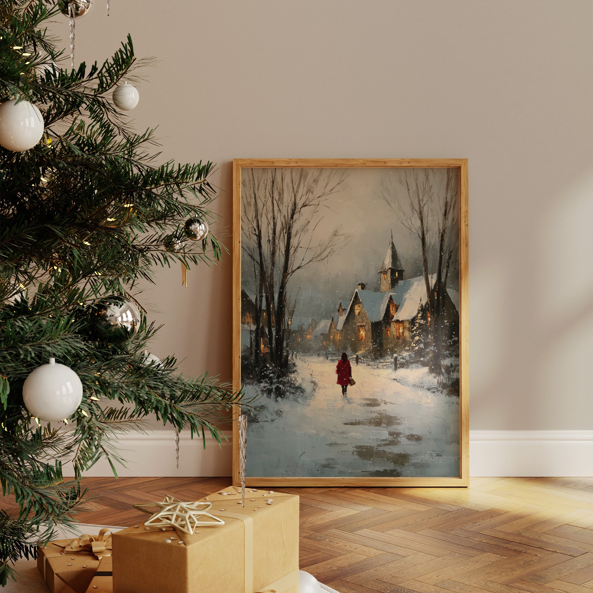 A Red Coat in Falling Snow