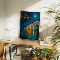 Moonlit Village Of Golden Light