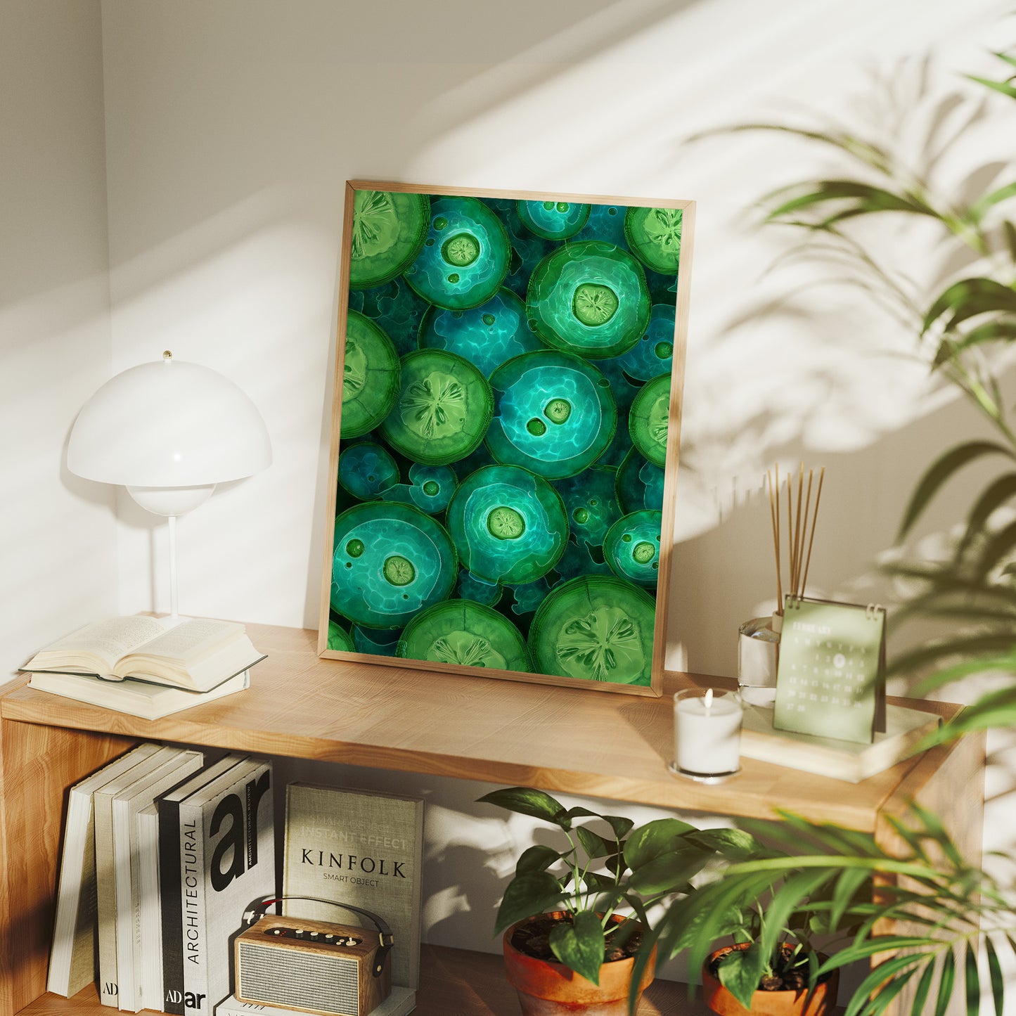 Emerald Slices in Still Water