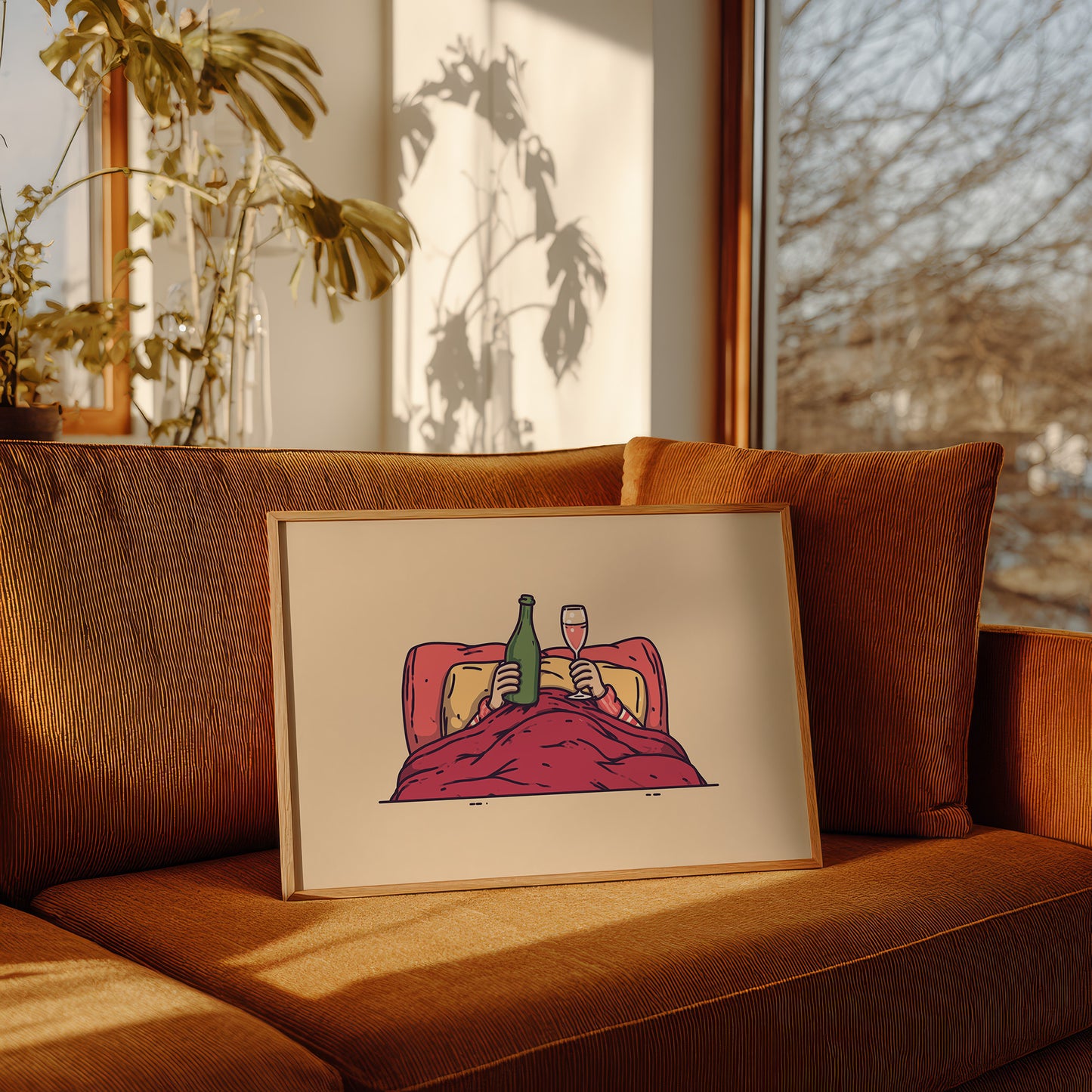 Champagne in Bed Minimal Illustration