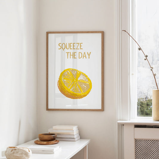 Squeeze The Day Lemon Quote Kitchen Print