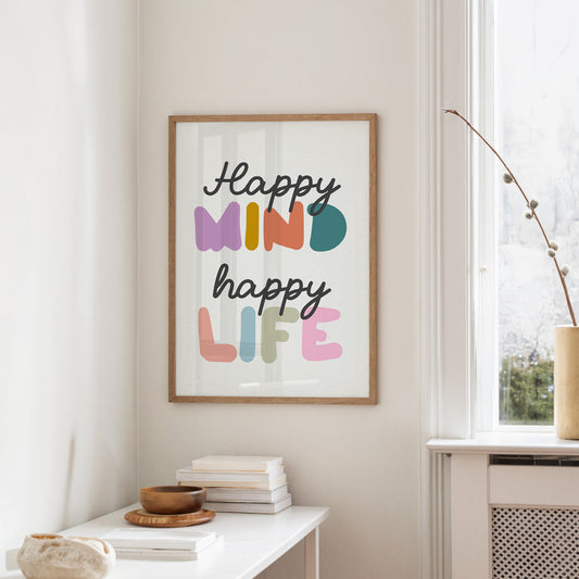 Happy Mind Happy Life Colorful Typography