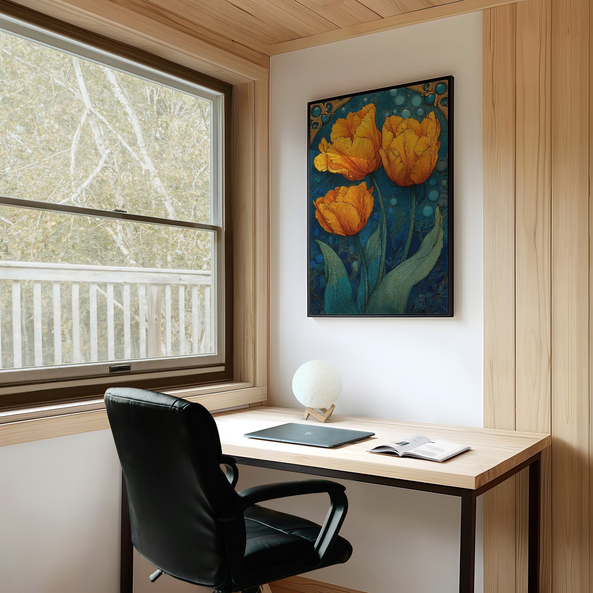Three Tulips in a Tiled Dream