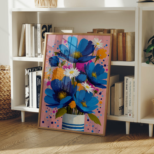 Cobalt Blooms in a Striped Vase