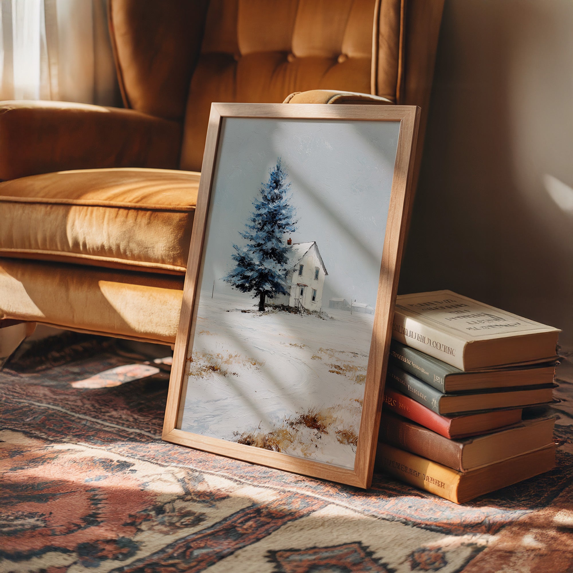Farmhouse Under Blue Spruce