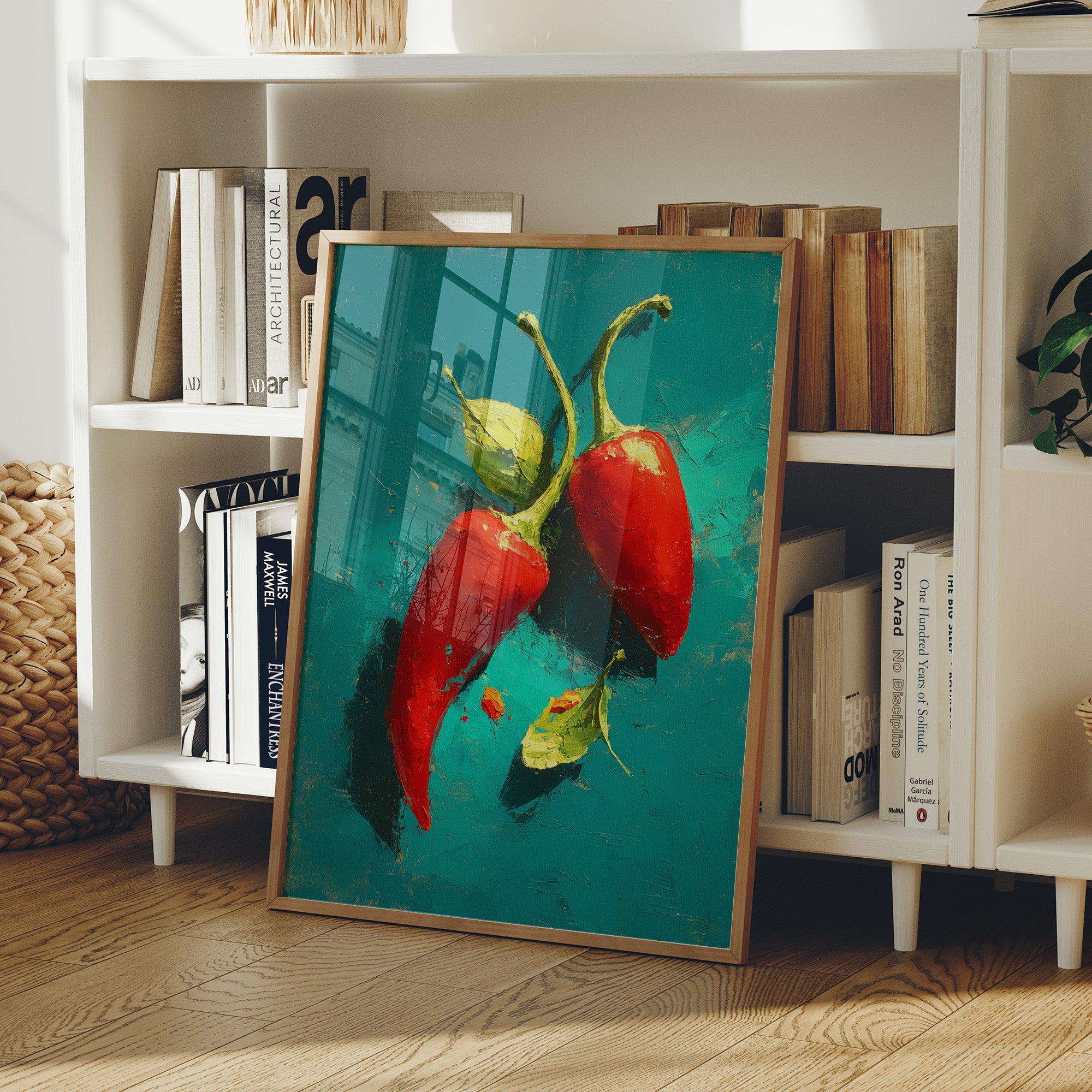 Two Chilies on Teal