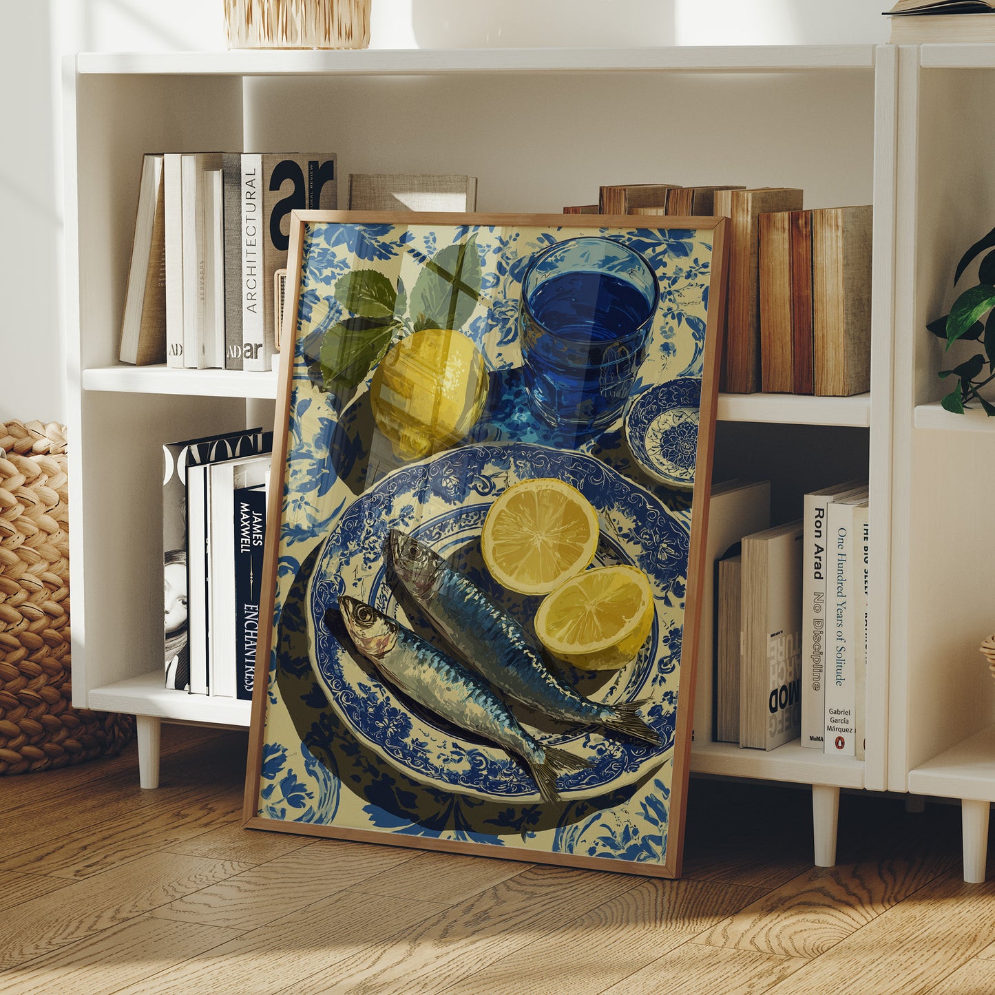 Sardines and Lemon on Blue Delft