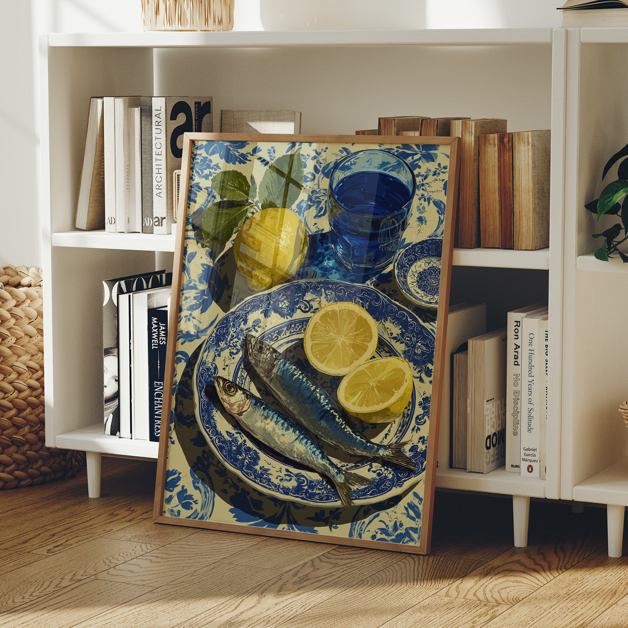 Sardines and Lemon on Blue Delft