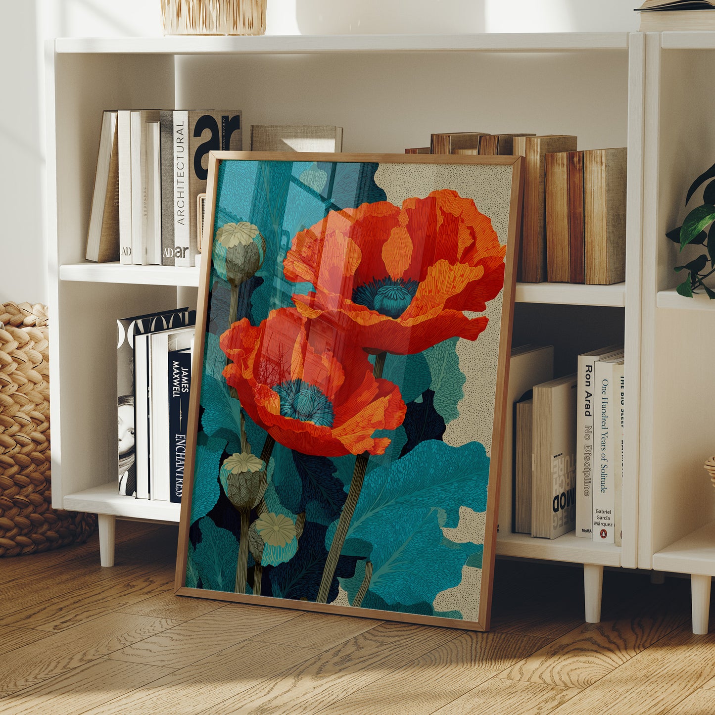 Poppies on Teal and Dust