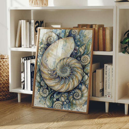 Nautilus Spiral: Watercolor Shell Study