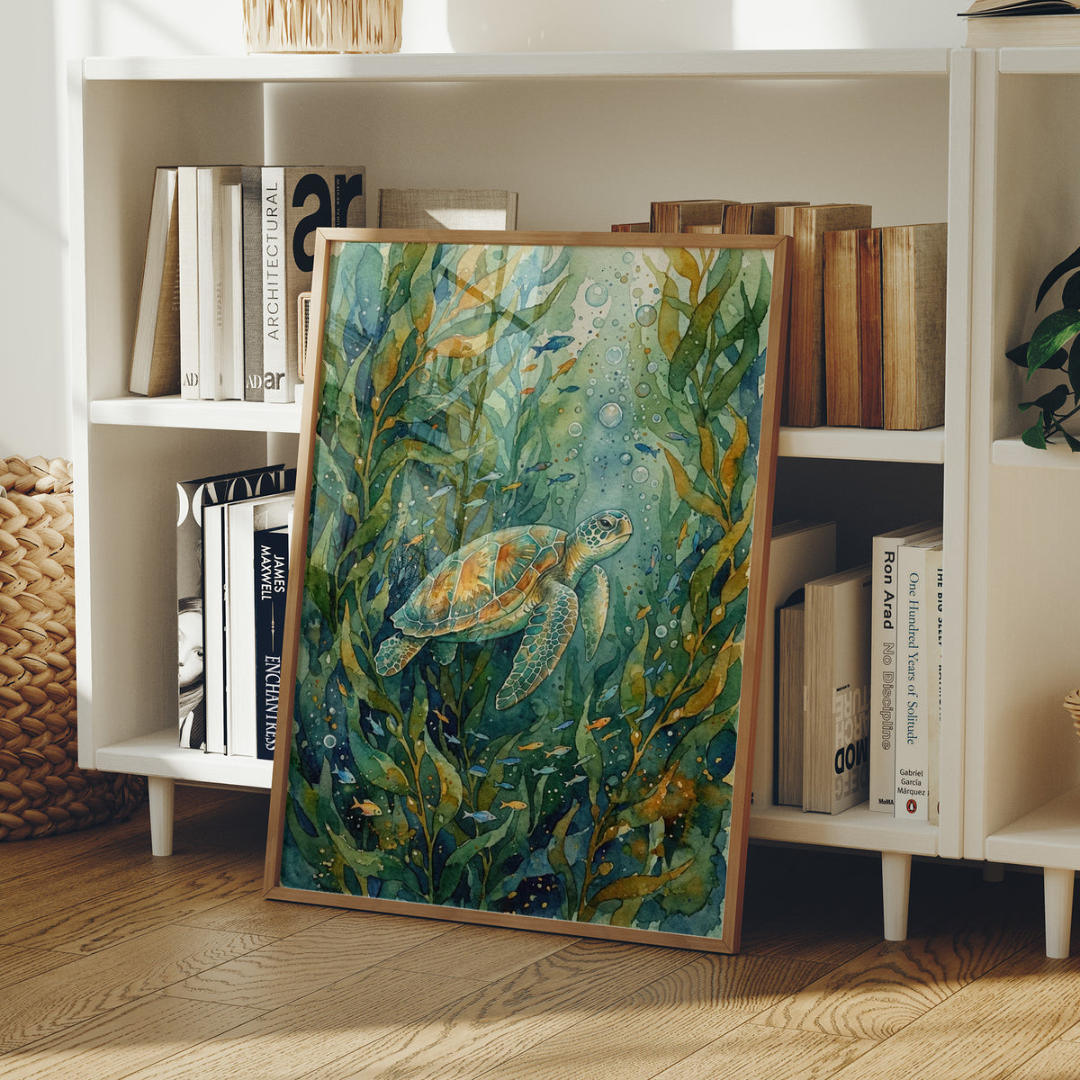 Kelp Forest Wanderer: Watercolor Sea Turtle
