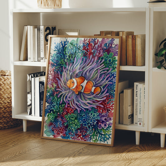 Anemone's Embrace: Watercolor Clownfish Portrait