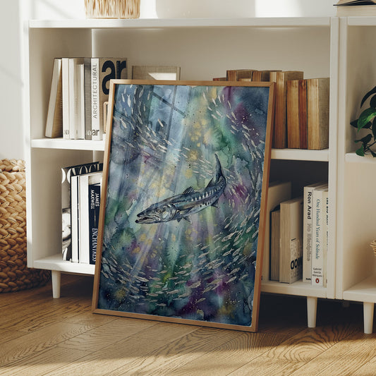 Bait Ball Hunter: Watercolor Barracuda Study