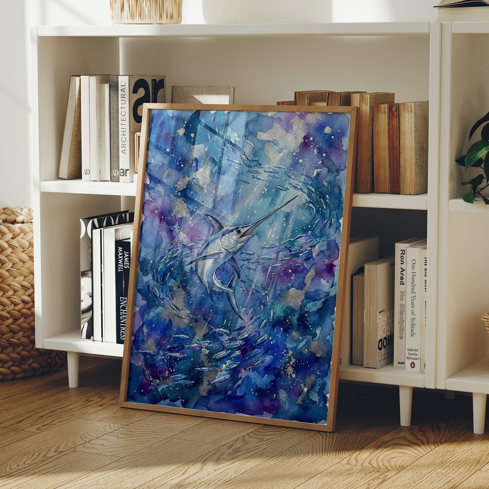 Bait Ball Chase: Watercolor Marlin Study
