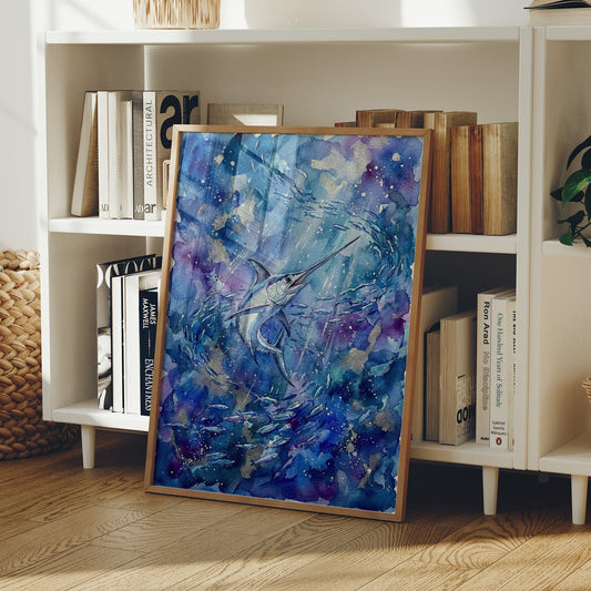 Bait Ball Chase: Watercolor Marlin Study