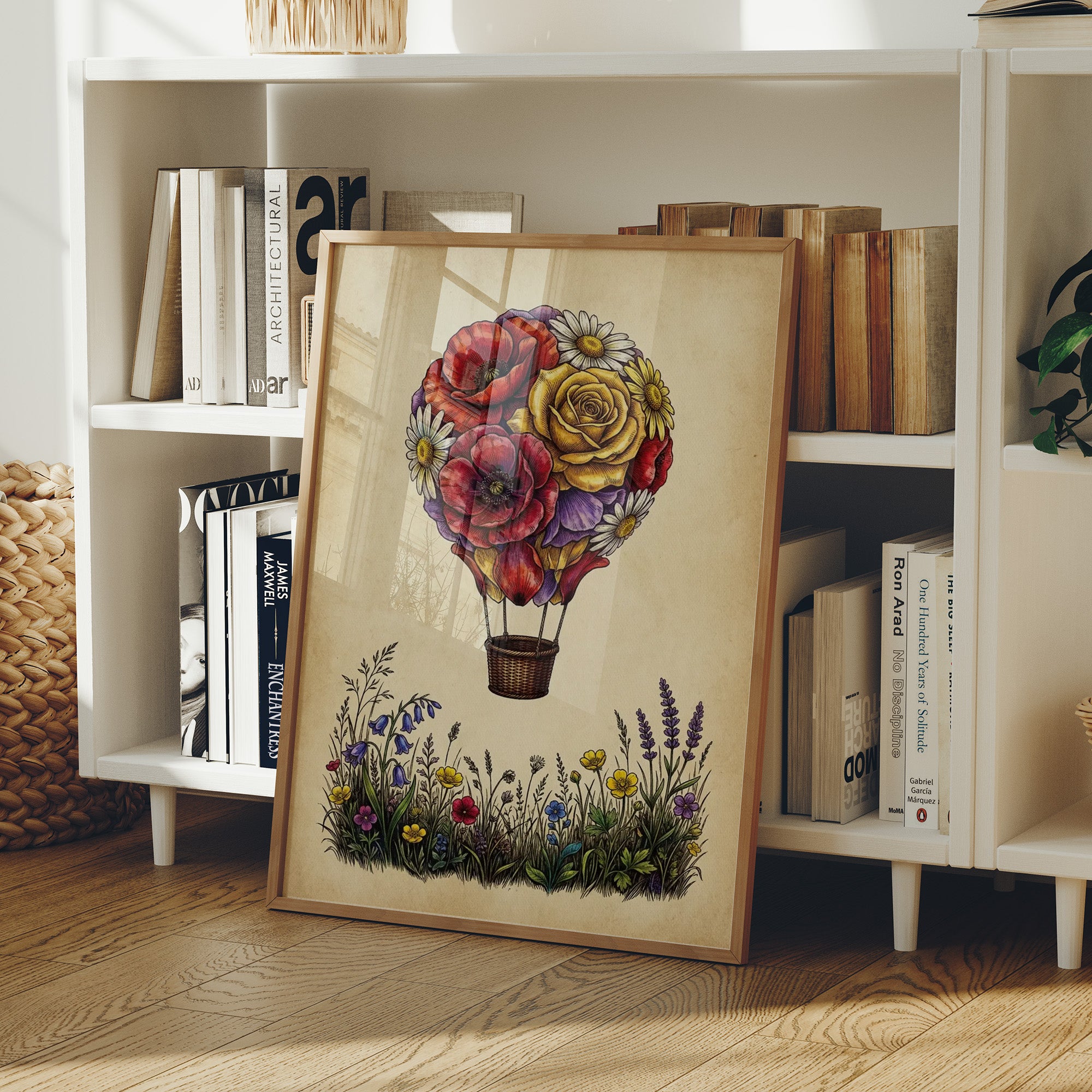 Floral Balloon Over Wildflowers