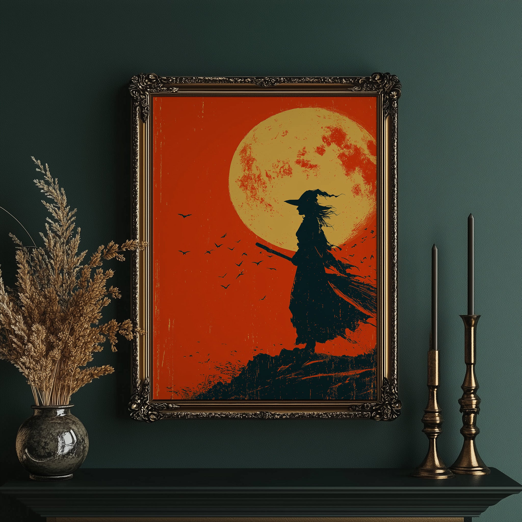 Silhouette Beneath the Amber Moon