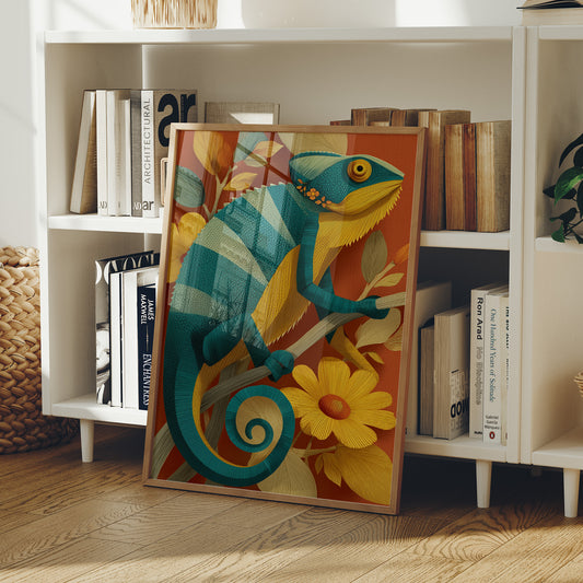 Chameleon Among the Daisies