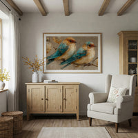 Two Bluebirds and Golden Filigree