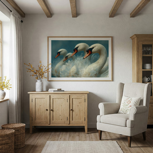 A Gathering of Swans in Teal