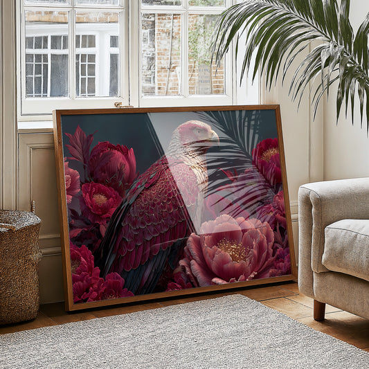 Crimson Eagle Among the Peonies