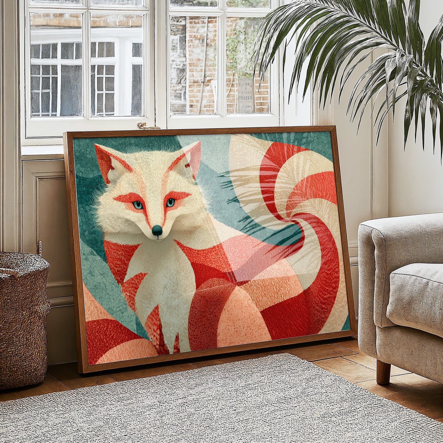 Nine-Tailed Fox in Crimson Swirls