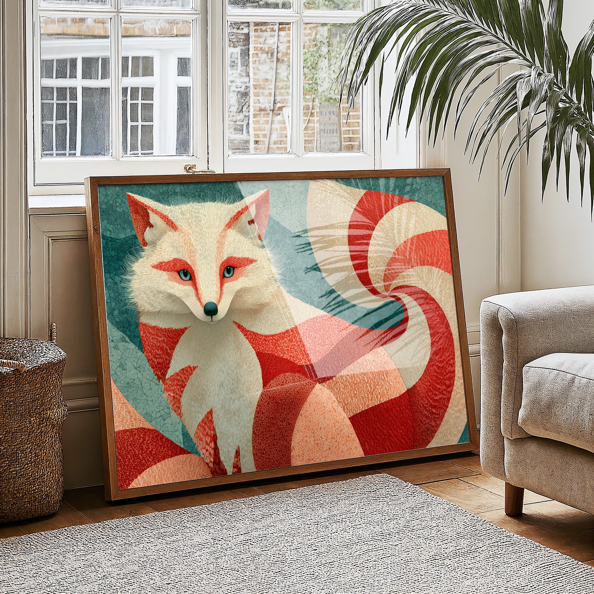 Nine-Tailed Fox in Crimson Swirls