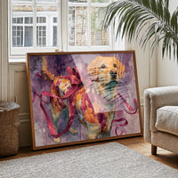 Golden Retriever Wrapped in Ribbon