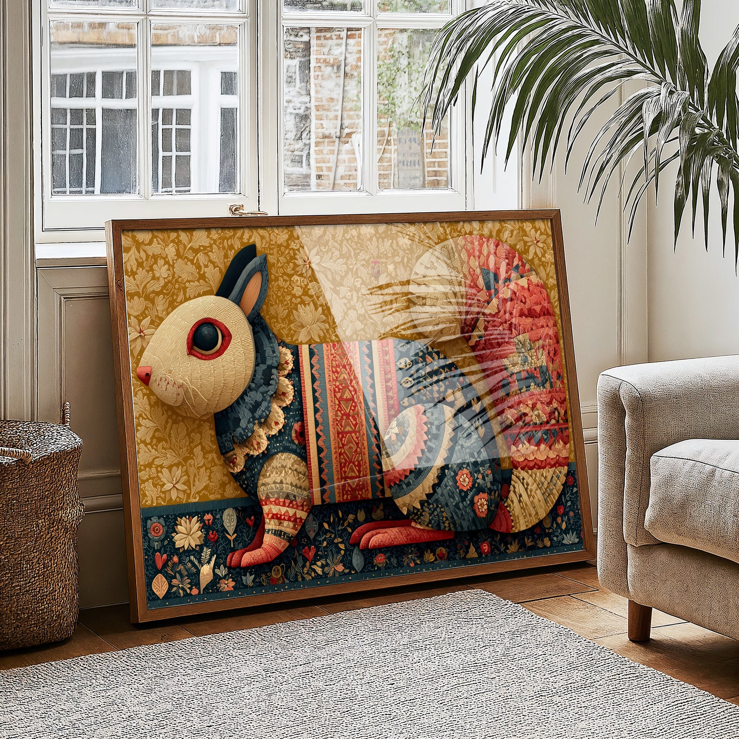 Folk Tapestry Rabbit Portrait