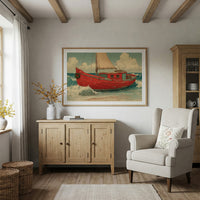 Weathered Red Boat with Wreath