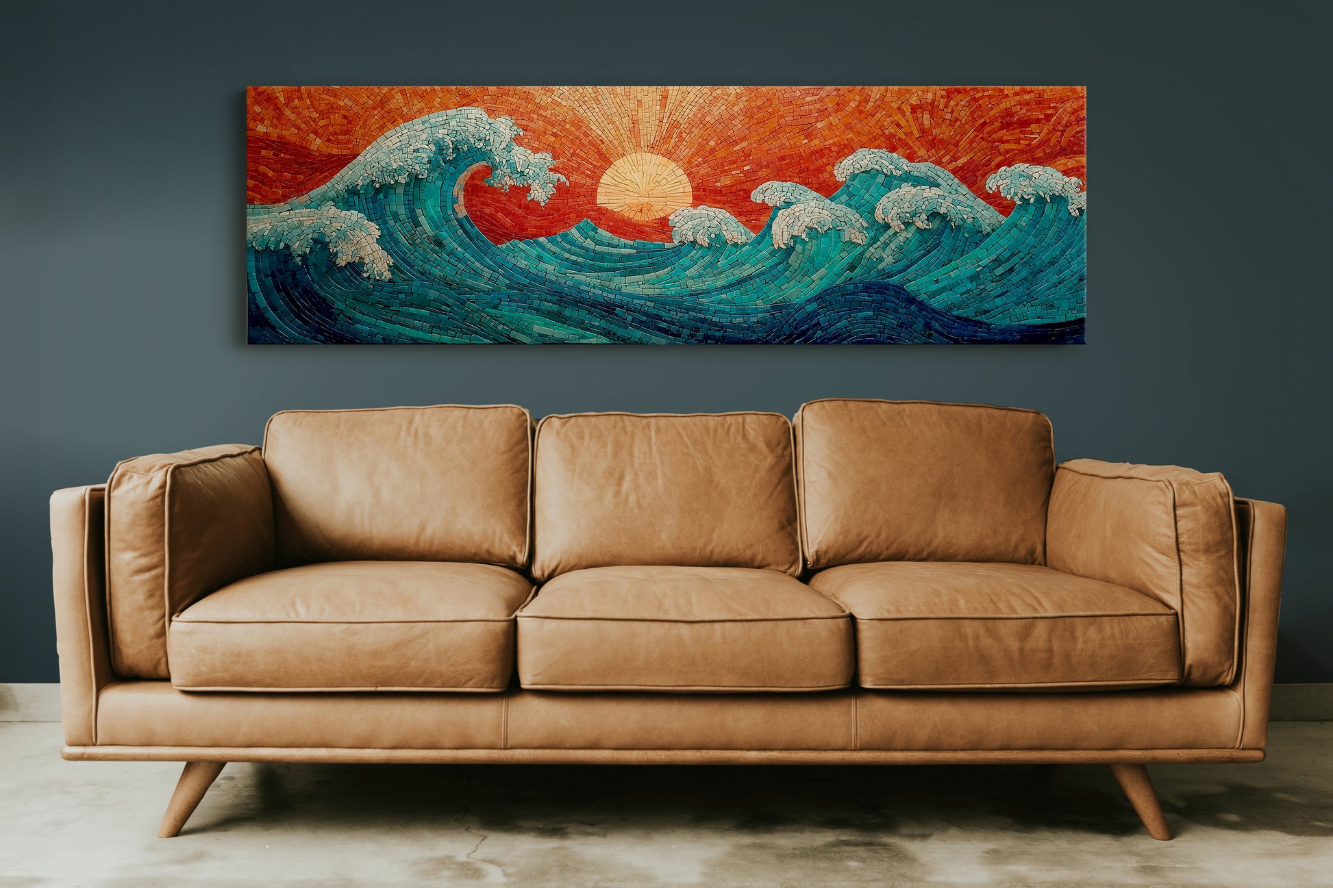 Crimson Sun Over Tiled Tides