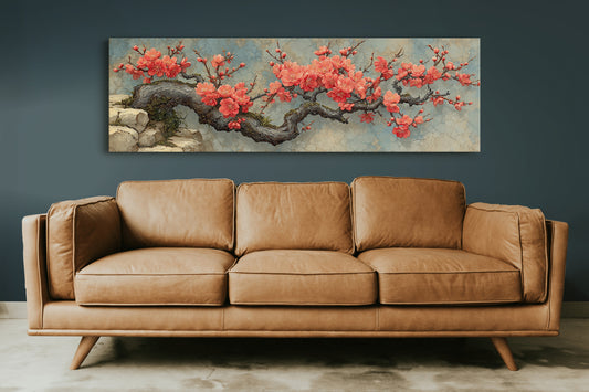 Crimson Blossoms On Ancient Wood