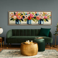Blooms In Striped Blue Vases