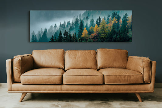 Golden Pines In Morning Mist