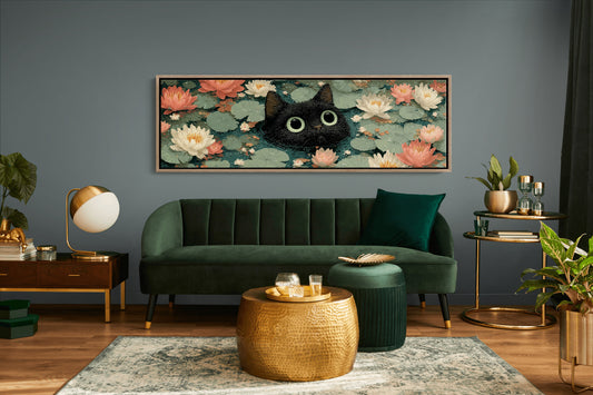 Midnight Cat Among Lotus Blossoms