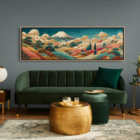 Golden Mount Fuji Over Patterned Hills