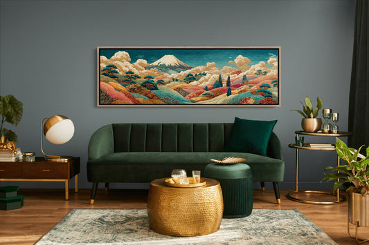 Golden Mount Fuji Over Patterned Hills