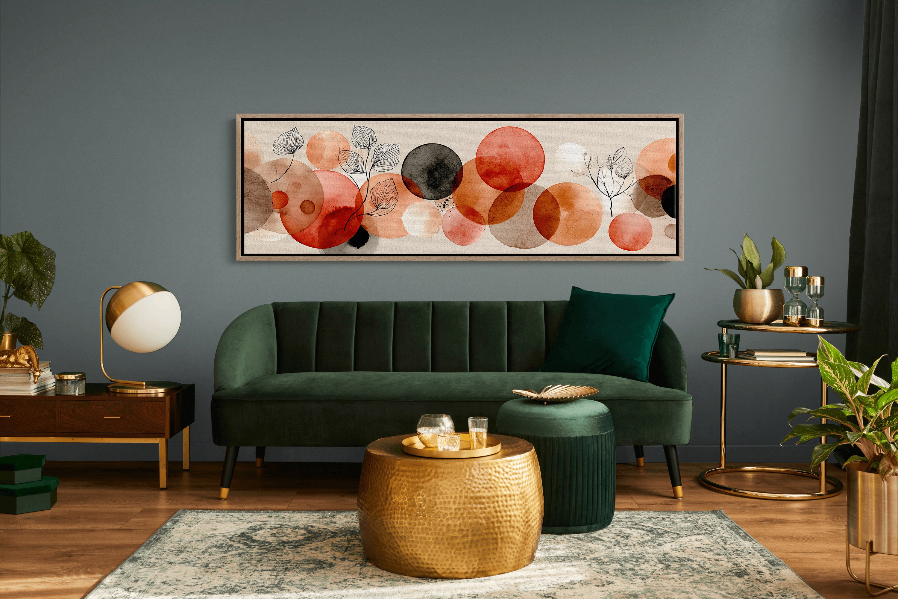 Terracotta Circles and Botanical Line Art