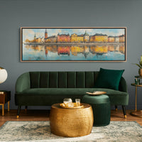 Colorful European Waterfront Reflections