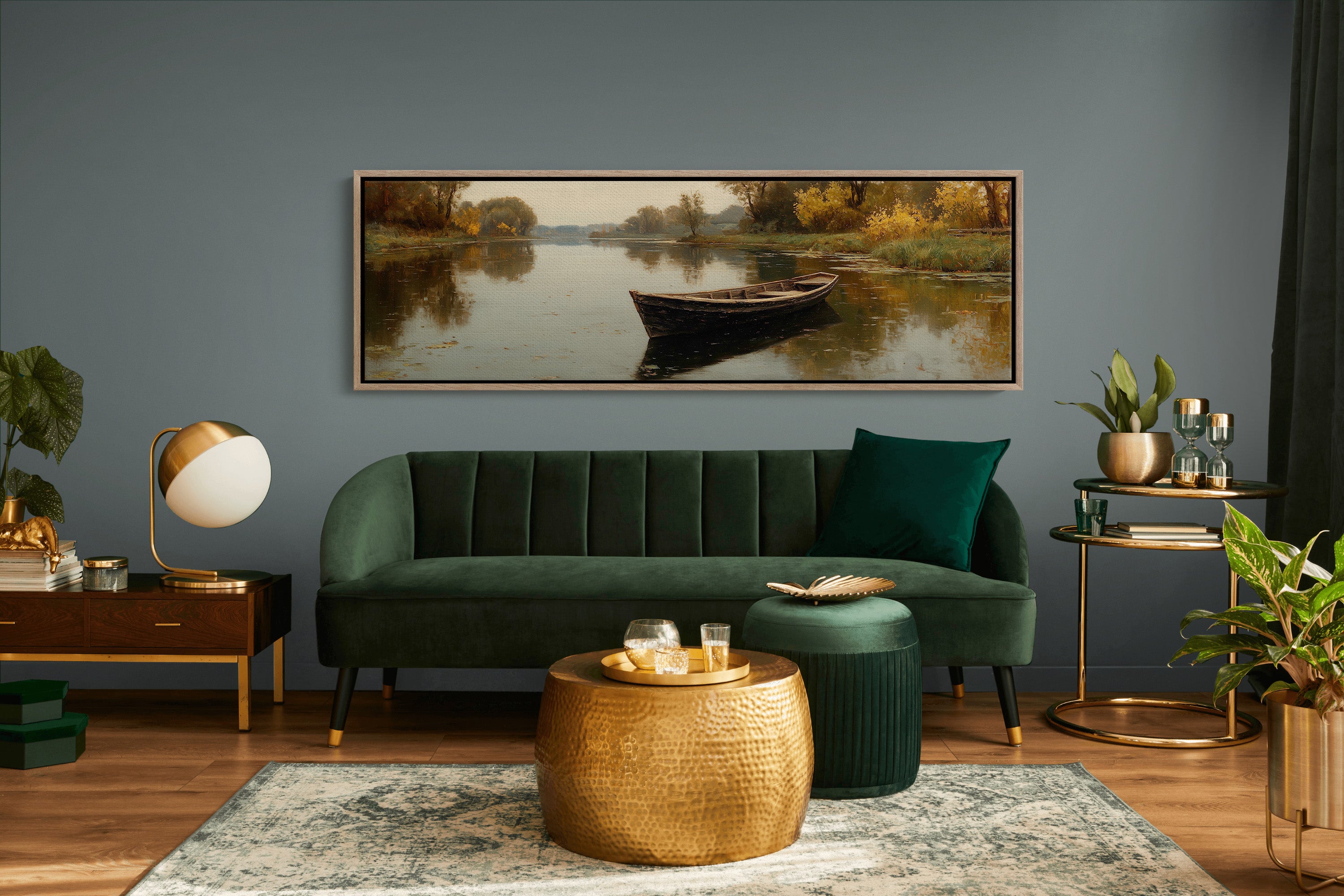 Quiet Boat on Autumn River